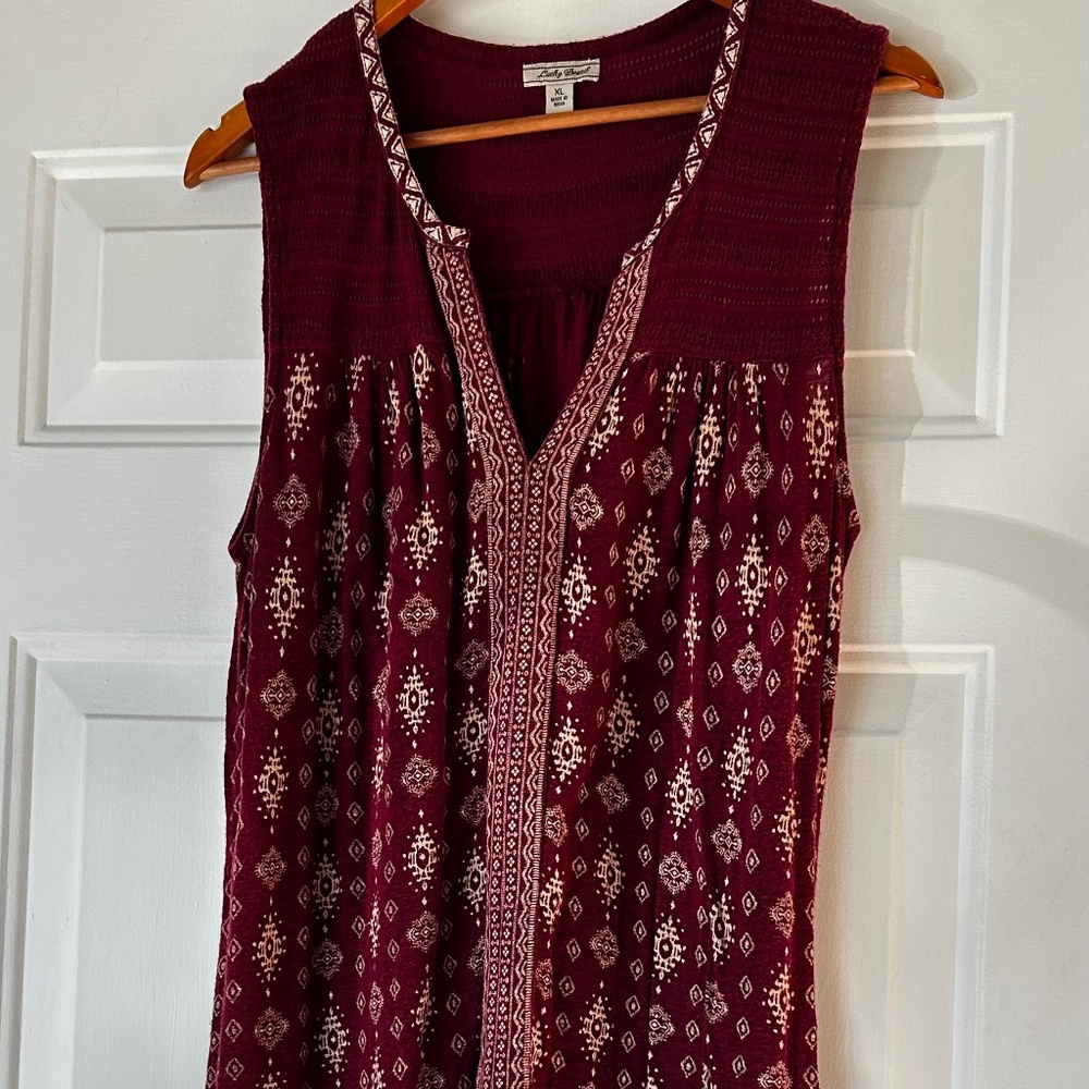 Lucky Brand Burgundy Print Sleeveless Tunic Top *Size XL